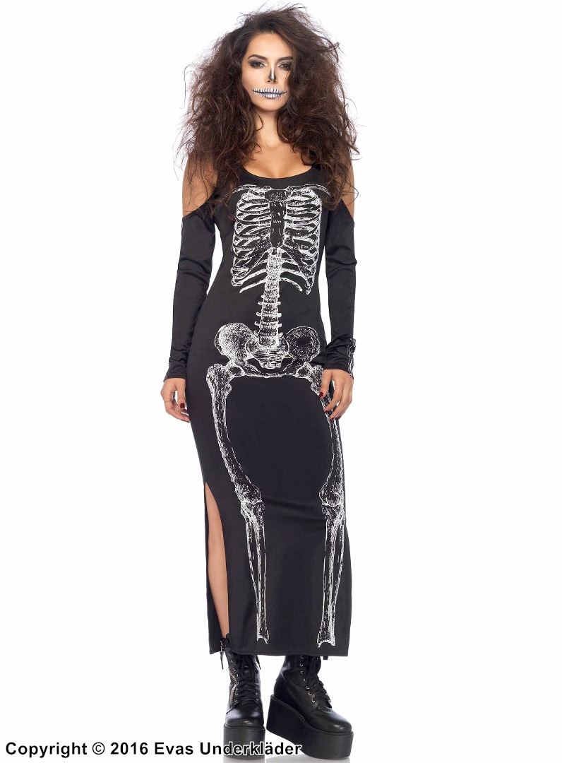 Skeleton, langes Kleid, Schlitz, Cold Shoulder